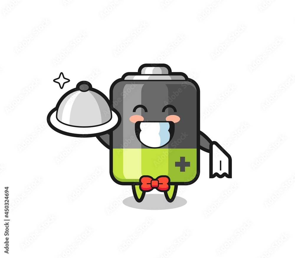 Character mascot of battery as a waiters Character mascot of battery as a waiters