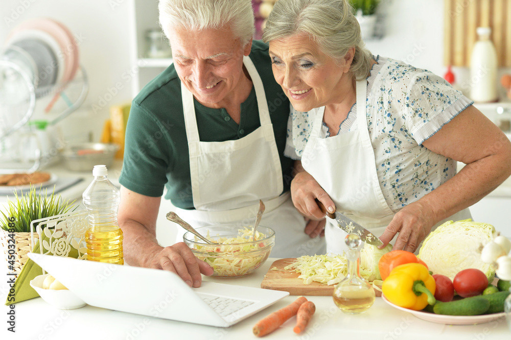 Senior couple cooking