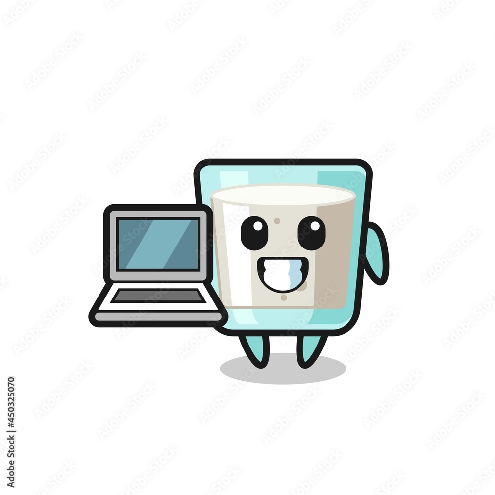 Mascot Illustration of milk with a laptop Mascot Illustration of milk with a laptop