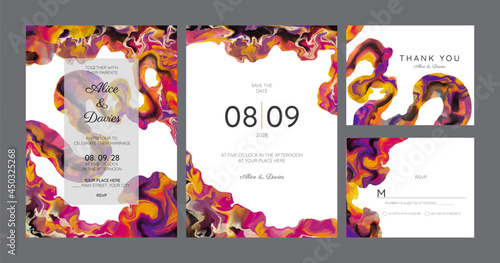 Canvas-taulu Modern abstract luxury wedding invitation design or card templates for birthday greeting or certificate or cover with navy blue watercolour waves or fluid art in alcohol ink style with golden glitter