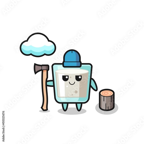 Character cartoon of milk as a woodcutter