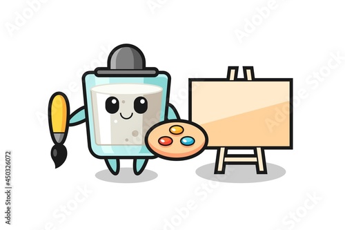 Illustration of milk mascot as a painter