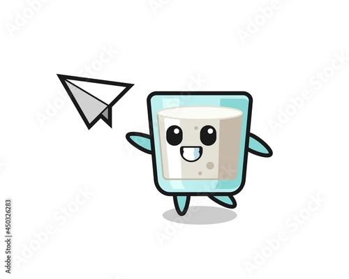 milk cartoon character throwing paper airplane