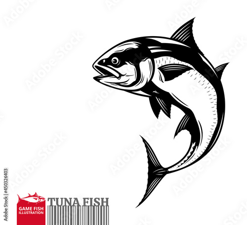 Vector jumping tuna fish illustration isolated on a white background