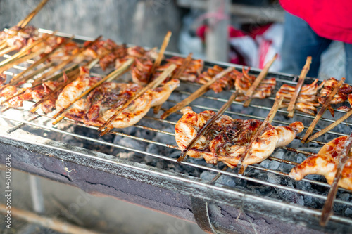 grilled chicken on the grill, Thai street foods