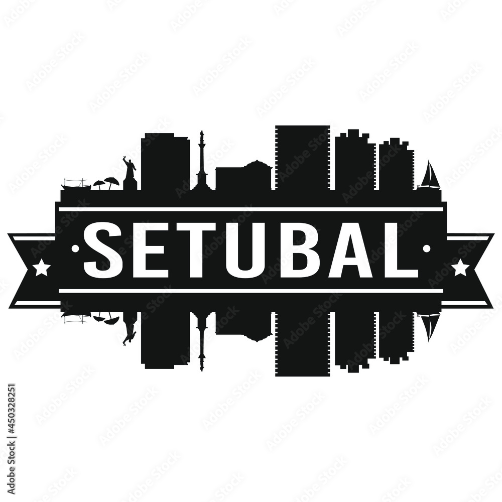 Setubal Portugal Skyline. Banner Vector Design Silhouette Art. Cityscape Travel Monuments. Setubal Portugal Skyline. Banner Vector Design Silhouette Art. Cityscape Travel Monuments.