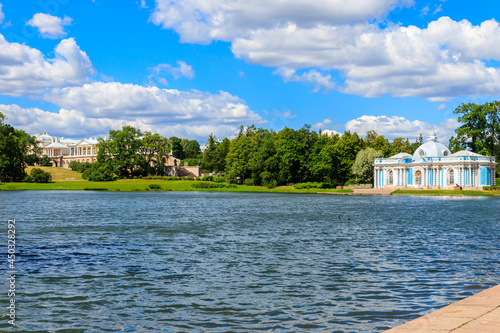 Grotto pavilion and Cameron gallery on a shore of Big Pond in Catherine park at Tsarskoye Selo in Pushkin, Russia photo