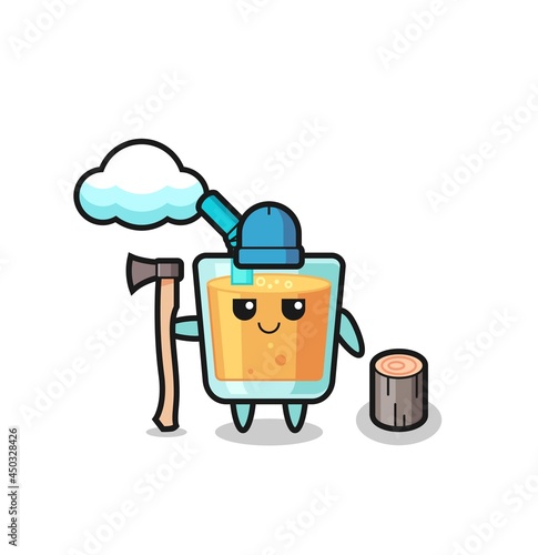 Character cartoon of orange juice as a woodcutter