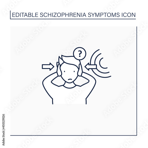Auditory hallucinations line icon. False sound perceptions. Paracusia. Schizophrenia symptoms concept. Isolated vector illustration.Editable stroke