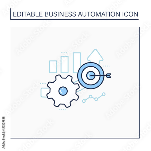 Accuracy improved line icon. Direct hit on target. Information accuracy. Improving production. Business automation concept.Isolated vector illustration.Editable stroke