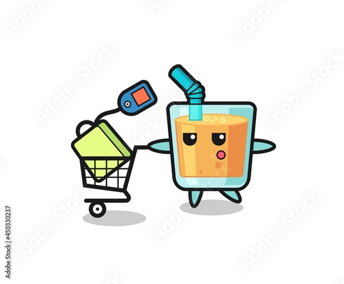 orange juice illustration cartoon with a shopping cart