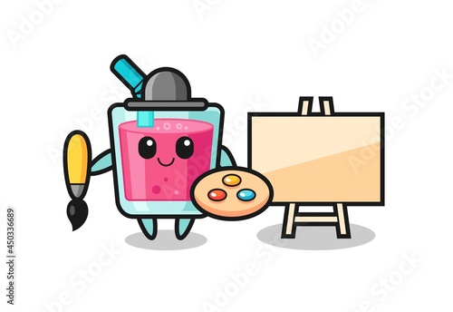 Illustration of strawberry juice mascot as a painter