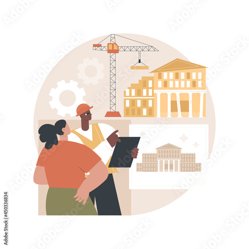 Old buildings modernization abstract concept vector illustration. Building up service, construction modernization solutions, historic buildings insulation, design team abstract metaphor.