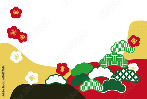 松と梅の年賀状ハガキ素材