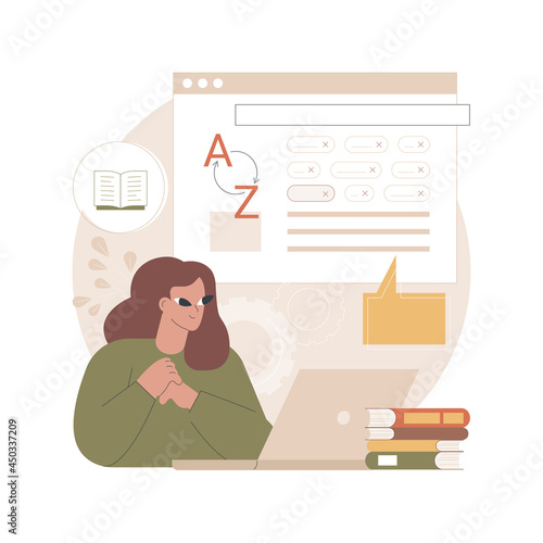 Glossary abstract concept vector illustration. Website element, company web page, menu bar, reference source, terms and explanations, glossary, professional dictionary, UI abstract metaphor.