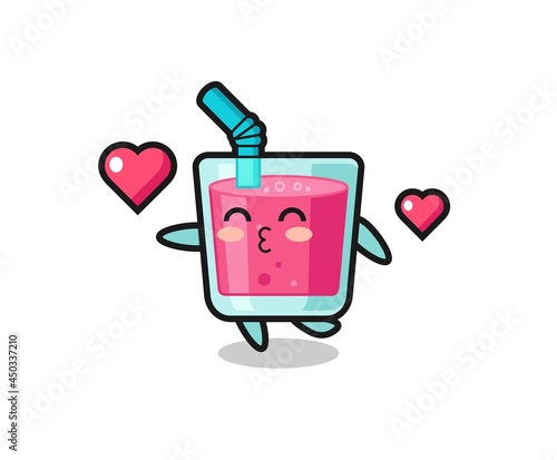 strawberry juice character cartoon with kissing gesture