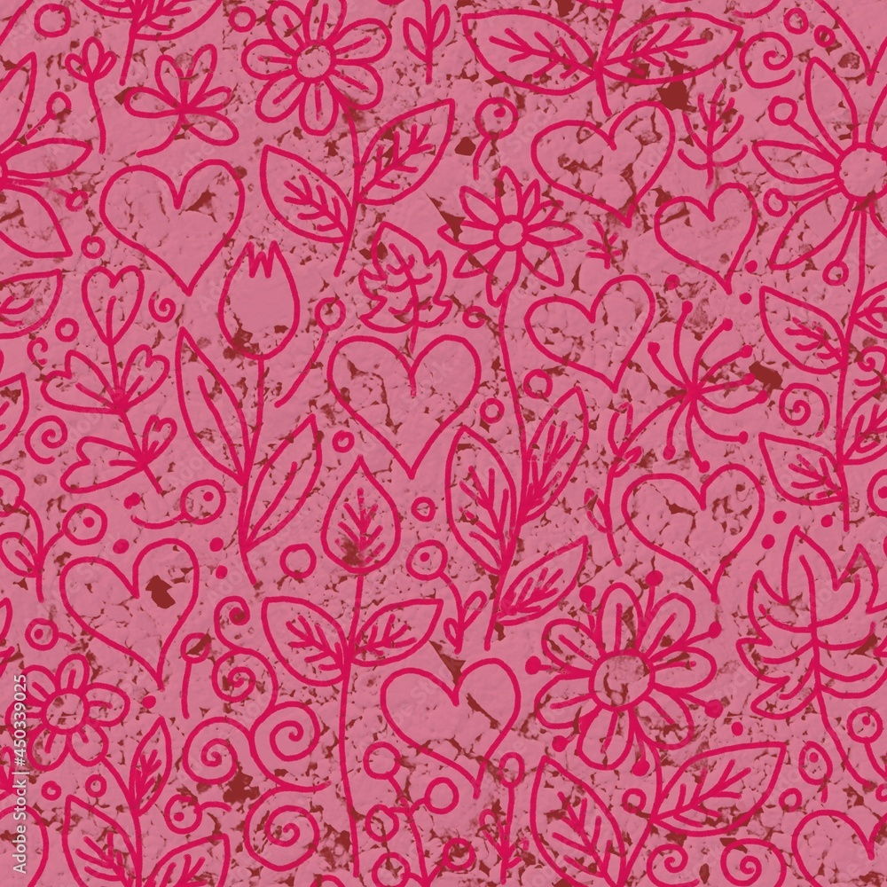 pink valentine hearts and flowers seamless pattern fabric design print wrapping paper digital illustration texture wallpaper watercolor paint pink valentine hearts and flowers seamless pattern fabric design print wrapping paper digital illustration texture wallpaper watercolor paint