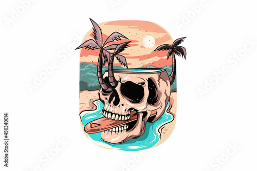 summer skull with sunset background in the river