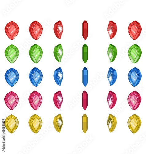 Spinning Gem Sprites, 6 Colors. Illustration Of A Rotating Gem