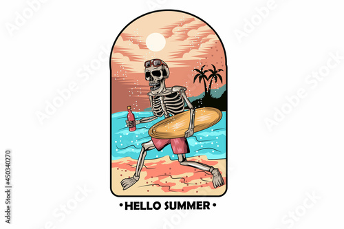summer skull bring surfboard vector