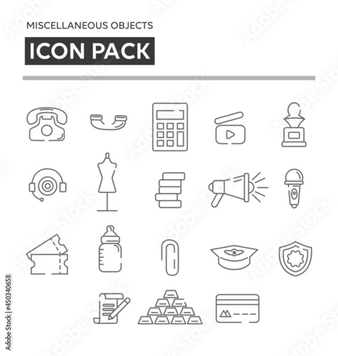 Miscellaneous Objects Linear Icon Pack. Miscellaneous Objects Linear Icons Set