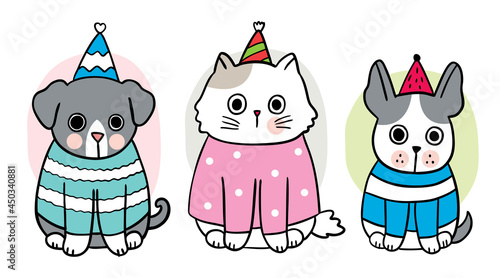 Hand draw cartoon cute party dogs vector.