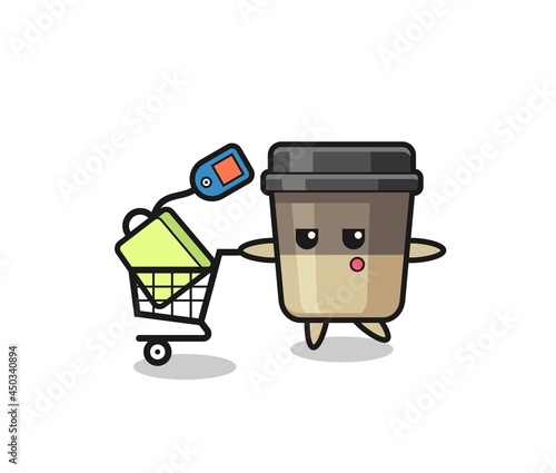 coffee cup illustration cartoon with a shopping cart