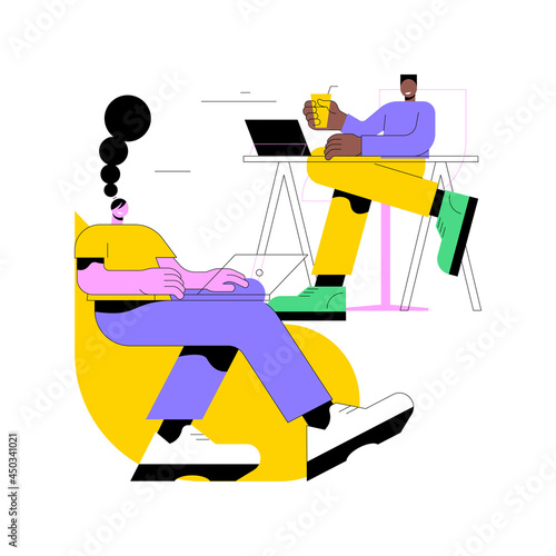 Coworking abstract concept vector illustration. Coworking for freelancers, teamwork and communication, independent activity, collaboration in shared office space, self-employed abstract metaphor.