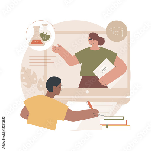 Online Science tutoring abstract concept vector illustration. Personalised learning, online educational platform, homeschooling in covid-2019 quarantine, science video lessons abstract metaphor.