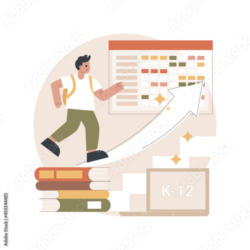 K-12 program abstract concept vector illustration. K-12 education timeline, homeschool program, primary and secondary schooling, online public school, learning calendar abstract metaphor.