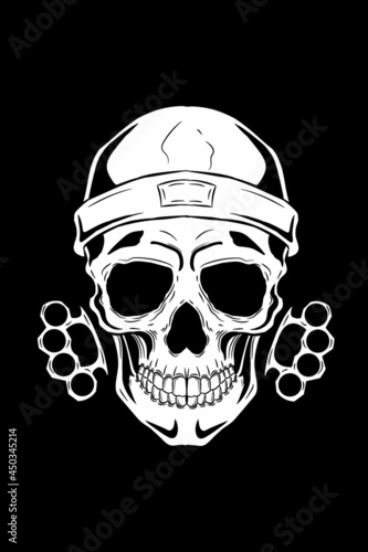Skull with knuckle and beanie vector illustration