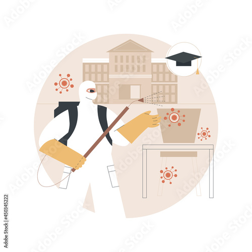 School sanitation abstract concept vector illustration. Covid-19 measure, school regular disinfection, classroom sanitation plan, pupil protection, coronavirus spread prevention abstract metaphor.