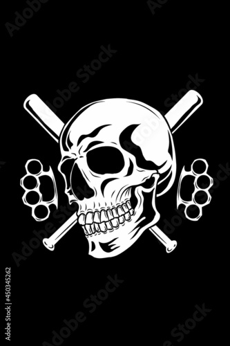 Skull with baseball bat and knuckle vector illustration