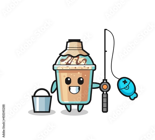 Mascot character of milkshake as a fisherman