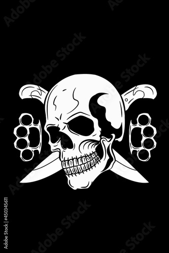 Skull with knife and knuckle vector illustration