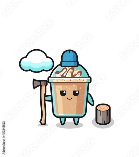 Character cartoon of milkshake as a woodcutter