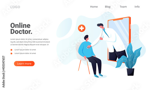 Illustration vector graphic of Online doctor healthcare concept flat design. Doctor video calling on a smartphone. Online medical services, medical consultation for websites landing page templates
