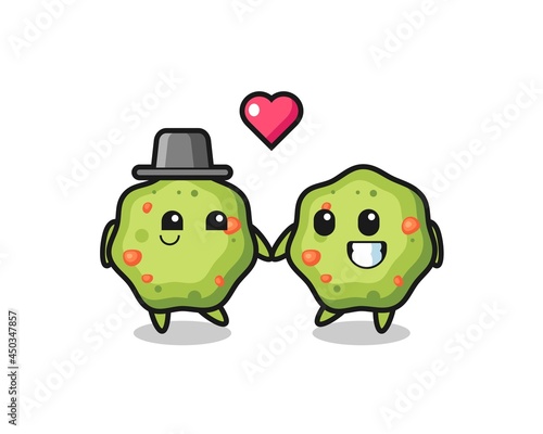 puke cartoon character couple with fall in love gesture