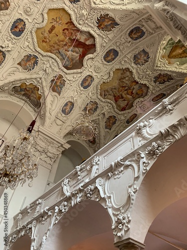 Stainz, Austria, June 23, 2021. Stainz Castle in the Austrian state of Styria. Today the Baroque complex belongs to the Counts of Merano. The interior of the church of the former monastery