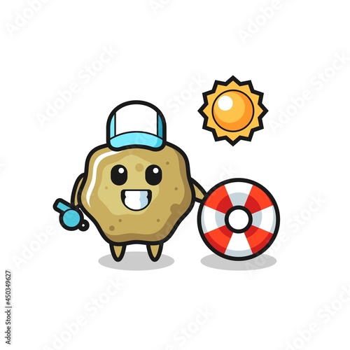 Cartoon mascot of loose stools as a beach guard