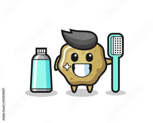 Mascot Illustration of loose stools with a toothbrush