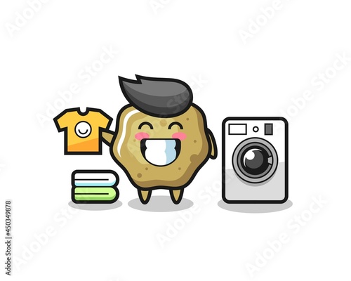 Mascot cartoon of loose stools with washing machine