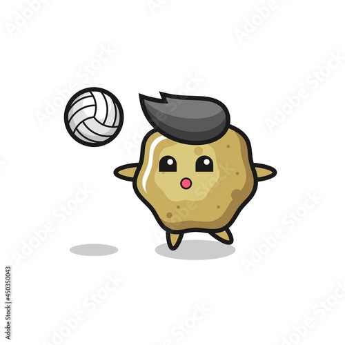 Character cartoon of loose stools is playing volleyball