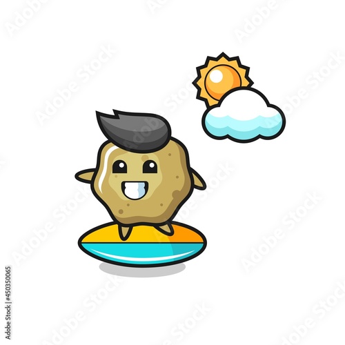 Illustration of loose stools cartoon do surfing on the beach