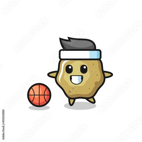 Illustration of loose stools cartoon is playing basketball