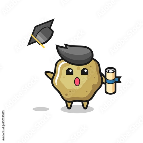 Illustration of loose stools cartoon throwing the hat at graduation