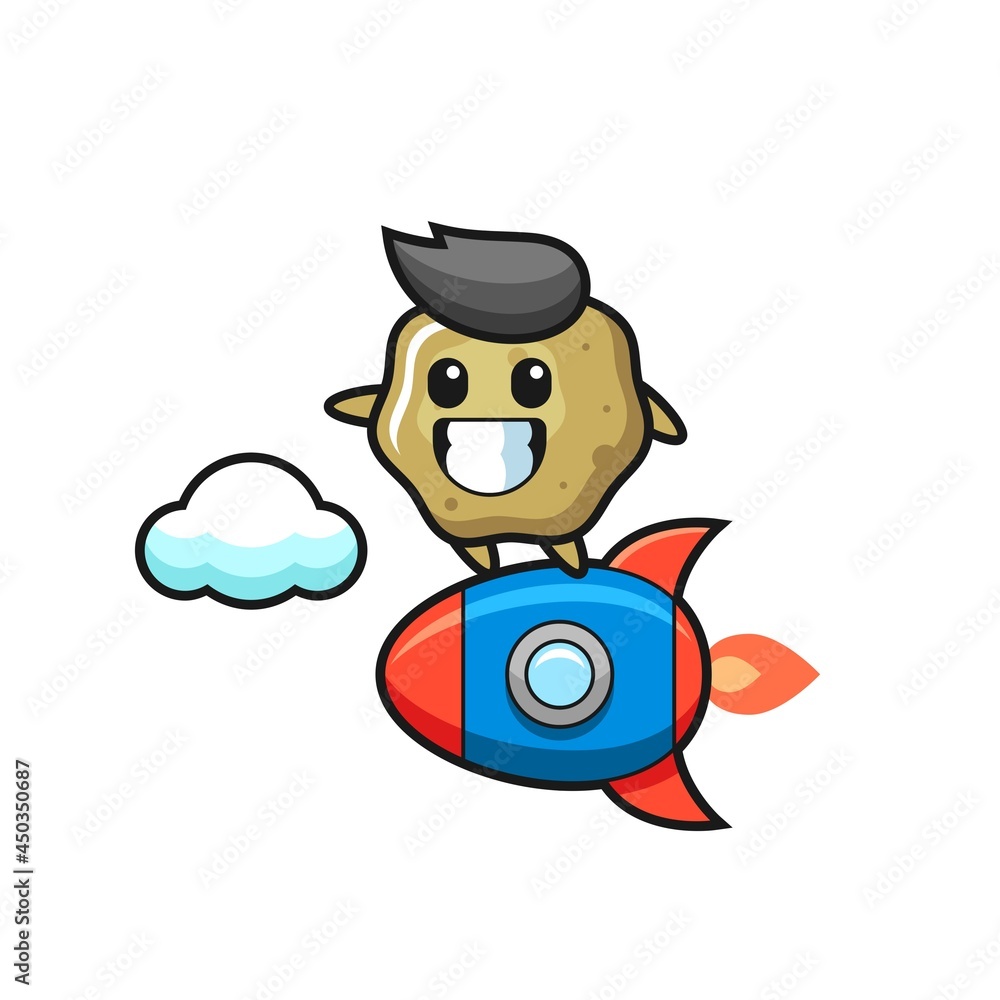 loose stools mascot character riding a rocket