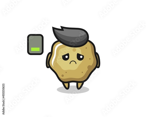loose stools mascot character doing a tired gesture