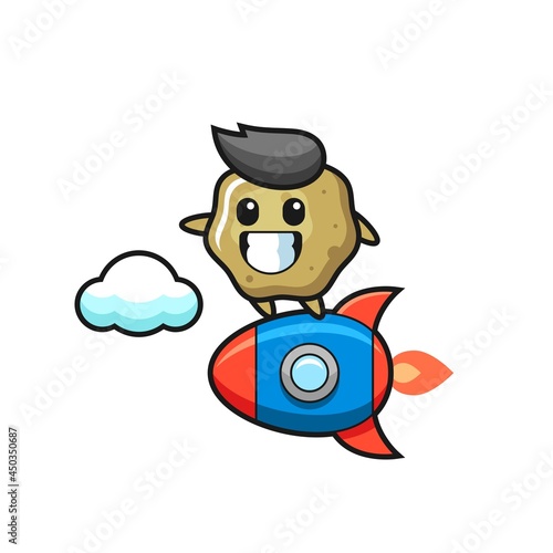 loose stools mascot character riding a rocket