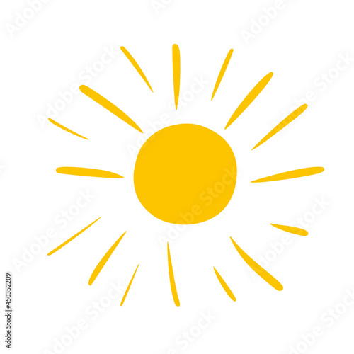Sun with in doodle cartoon style. Childish simple art for t shirts, clothes design. Easy to recolour. Vector.